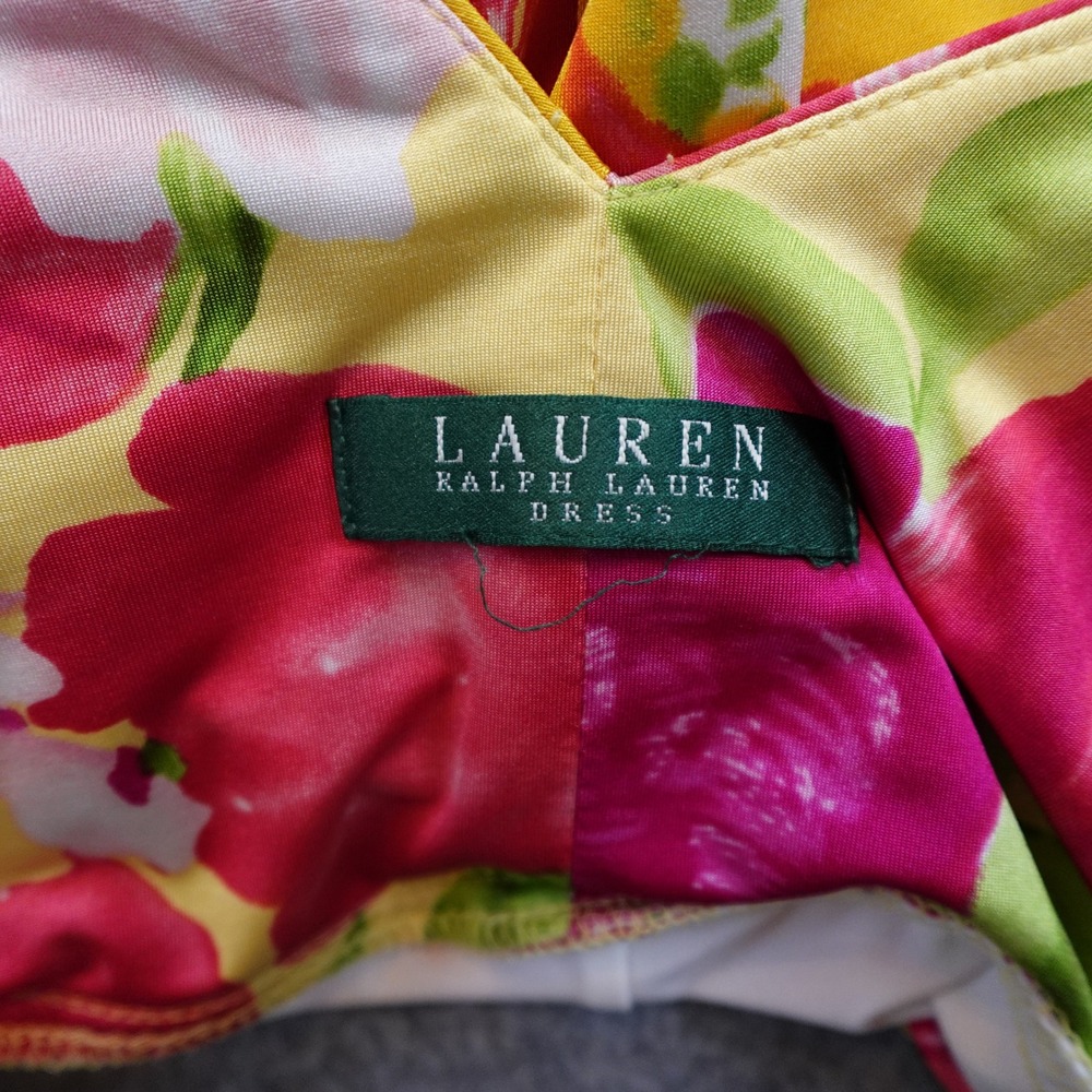 Ralph Lauren Dress Women Small/Medium? Yellow Floral VNeck Sleeveless Midi - Picture 7 of 9